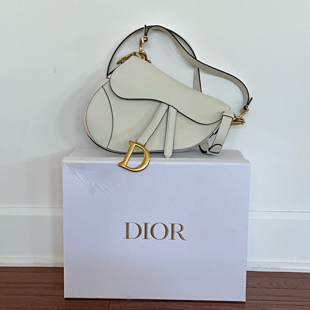 Dior Cream Saddle Bag with Gold Accents